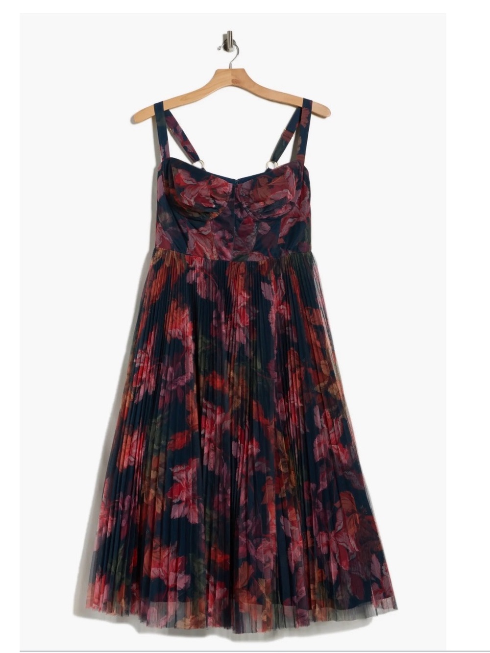 Hutch Navy Midi Dress with Red Floral Print
